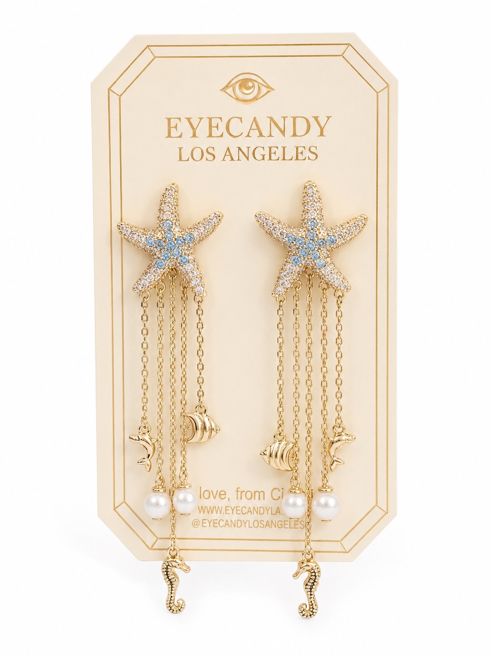 Eye candy Samara Cubic Zirconia StarfishSeahorse Fish Faux Pearl Drop Earrings